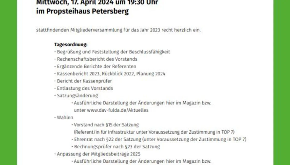 Einladung Mitgliederversammlung 2024 | © DAV Sektion Fulda